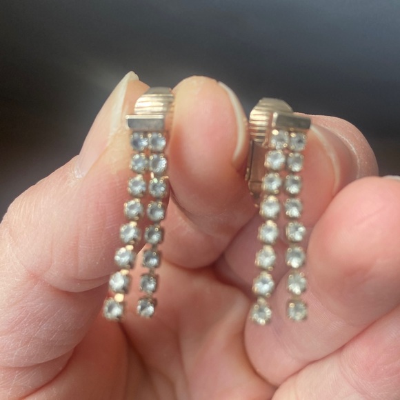 Avon Gold and Silver Crystal Clip-On Drop Earrings - Picture 3 of 6